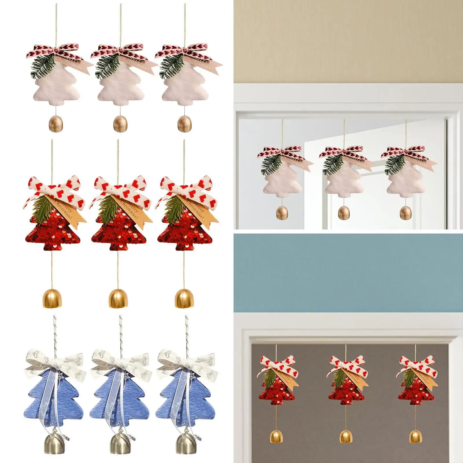 3x Christmas Tree Ornaments with Bowknot and Bell Novel Holiday Xmas Tree Decor for Entryway Car Dining Room Living Room Office