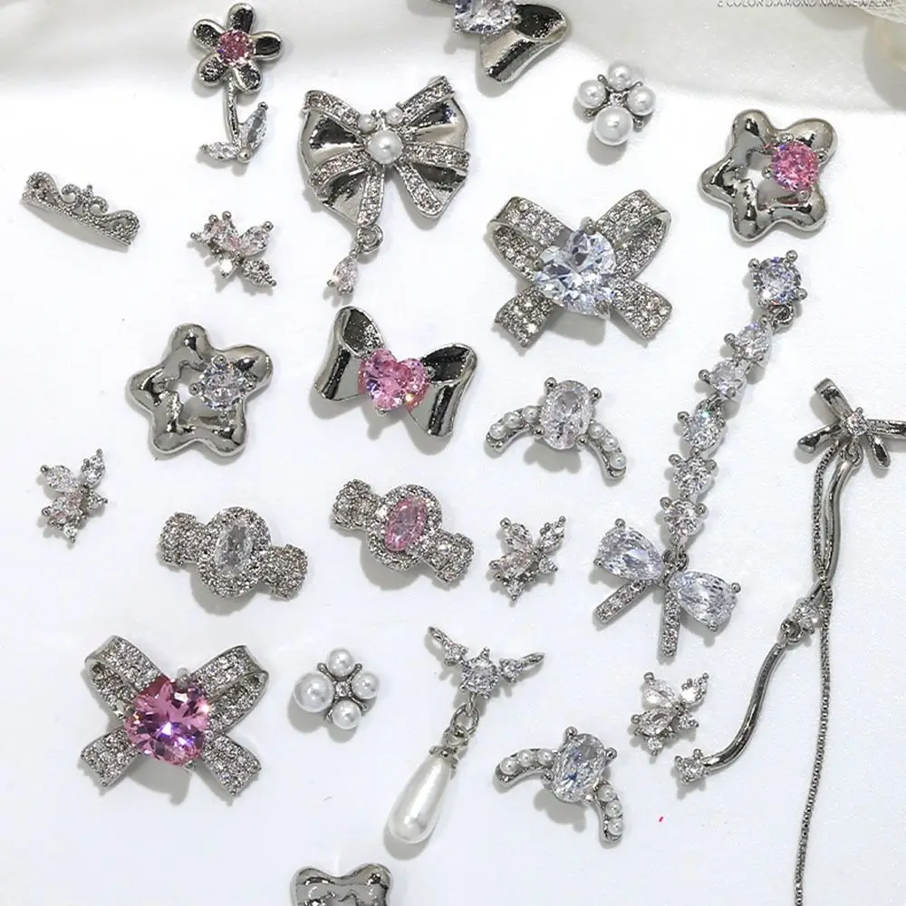 Nail Accessories Silver 3D Manicure Jewelry Bowknot Metal Crystal Nail Rhinestones Art Butterfly Nail Art Decoration Women