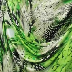 Good,4 Side Elastic Milk Silk Knit Cheongsam Fabric,Green Bottom Leaf Feather Large Flower Printing,DIY,Sewing,Dress/Clothing