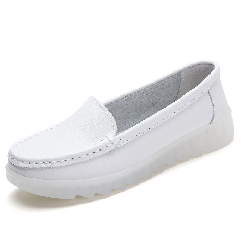 Frauen Schuhe Frühling Sommer Mode Weiß Wohnungen Schuhe Hohl Atmungsaktive Leder Loafer Komfort Plattform Krankenschwester Arbeit Schuhe WSH4639