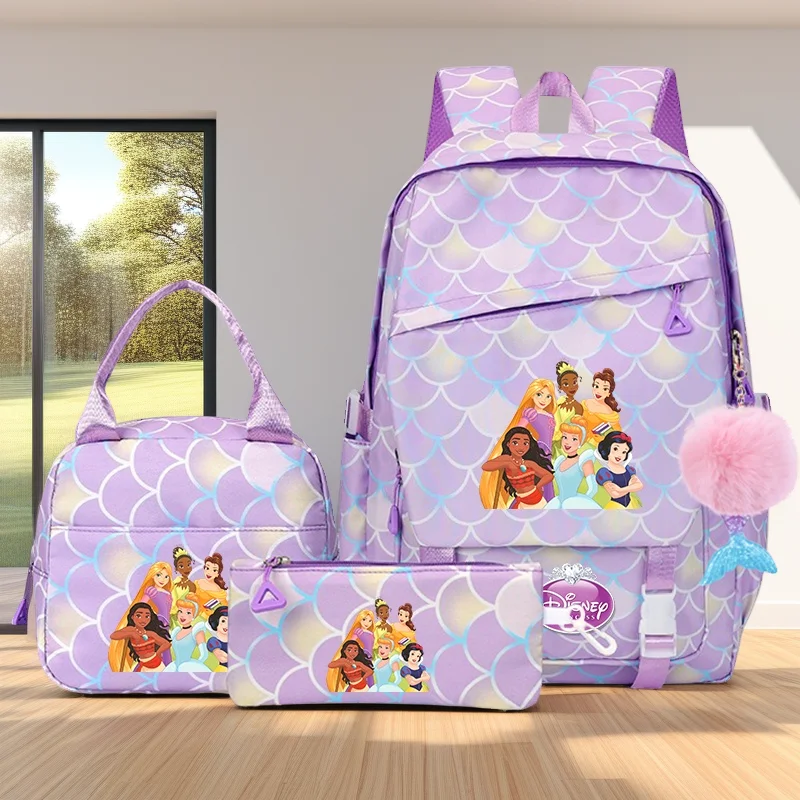 

Snow White Princess Fish Scale Backpack Sets Lightweight Perfect for Daily Use Graduation Present Lunch Bags Bookbag Knapsack