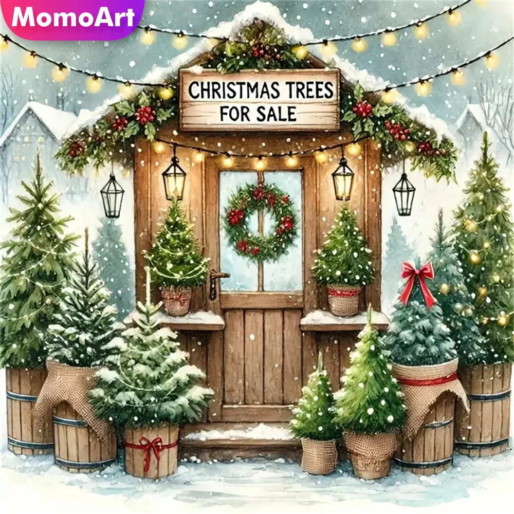 Momoart Neue Ankunft Diamant Malerei Haus Landschaft Mosaik Weihnachten Baum Bild Strass DIY Stickerei Winter Wand Kunst