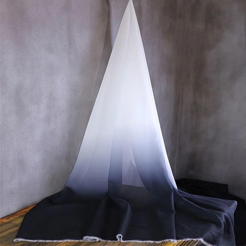 1m fino ombre chiffon tecido macio gradiente translúcido tule gaze tecido para diy costura dança cachecol hanfu vestido material