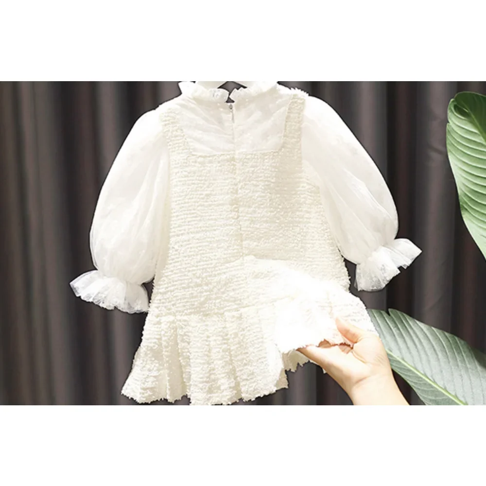 Girl Baby Fashionable Two Piece Dress Girl\'s Autumn Dress Little Fragrant Princess Dress 1-7 Years Old платье белое детское