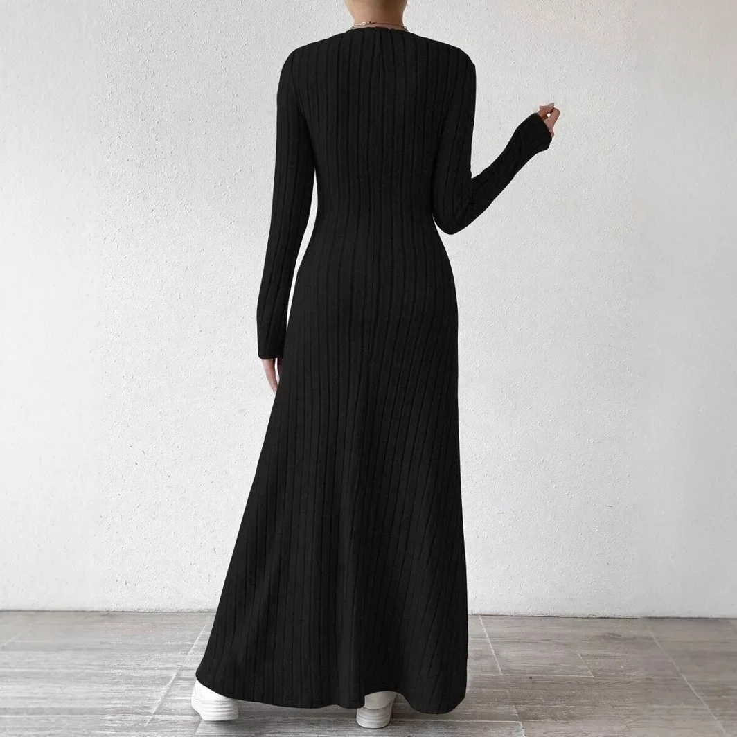 فستان عصري بلون سادة وأكمام طويلة من أمازون الأكثر مبيعًا فستان نسائي على الطراز الأوروبي والأمريكي عبر الحدود