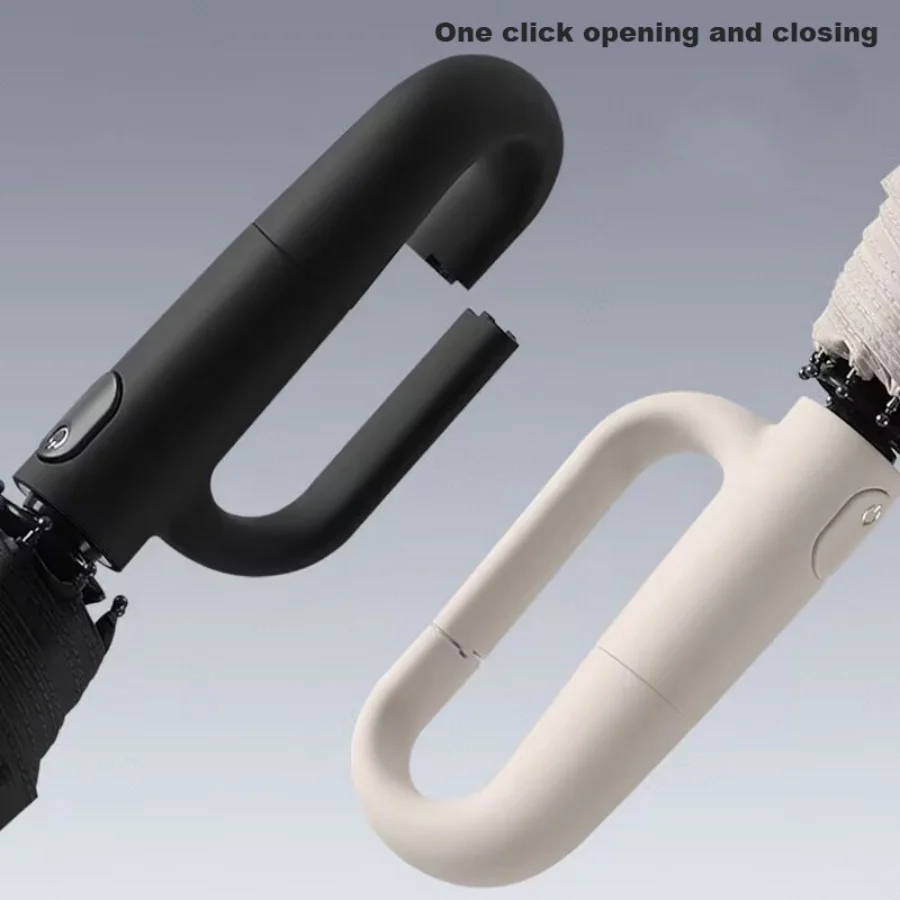 105cm/41.34in Fully Automatic Ring-Buckle Umbrella with Carabiner Handle Folding Rain Windproof Sunshade for Men Women