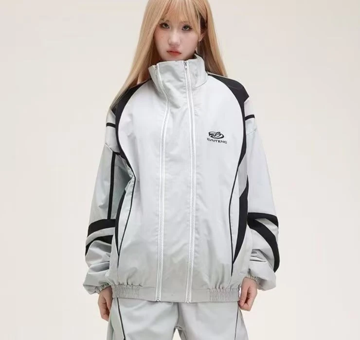 Double Zippers Jacket for Men Pacthwork Windbrekaer Man Spring  Autumn Thin Y2k Jacket Outerwears Women Vintage 90s Clothes