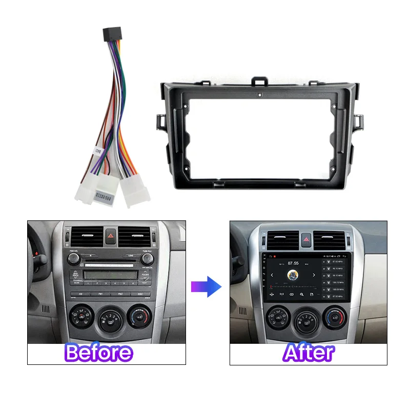 MEKEDE Car Radio Center Console Matching Panel Kit Frame Harness Fascia Trim Adapter Panel Cable For Toyota Corolla 2006-2013