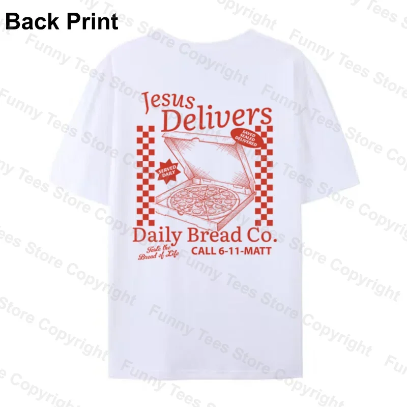 Retro Jesus Delivers Pizza T-Shirt Funny Bible Verse T Shirt Oversized Christian Streetwear Women Men Religious Graphic Top Gift