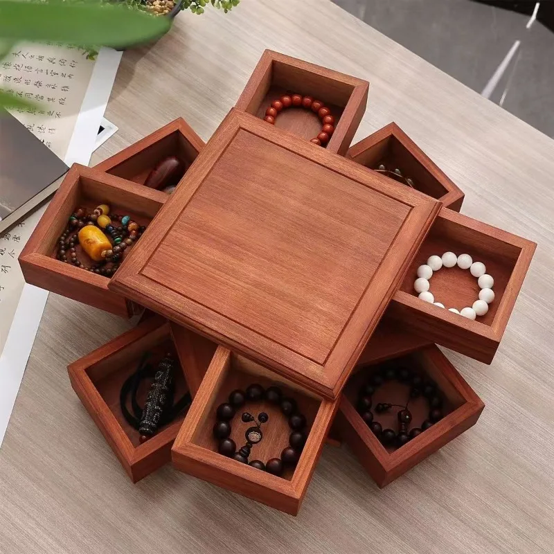 Wooden Luban rotating dried fruit box, pure solid wood rotatable home jewelry storage box