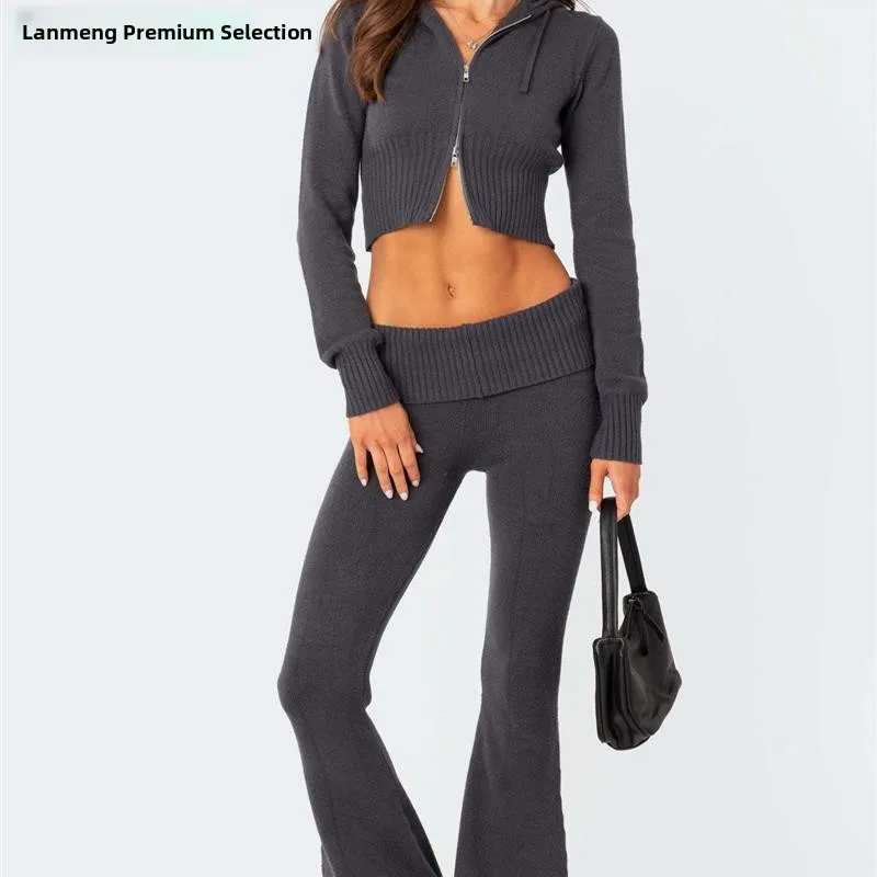 

Women's Casual Faion Sle Sexy Zipper Long SVE Suit 2023 Autumn Collection Ele Modest Women's Outfit Versatile Set