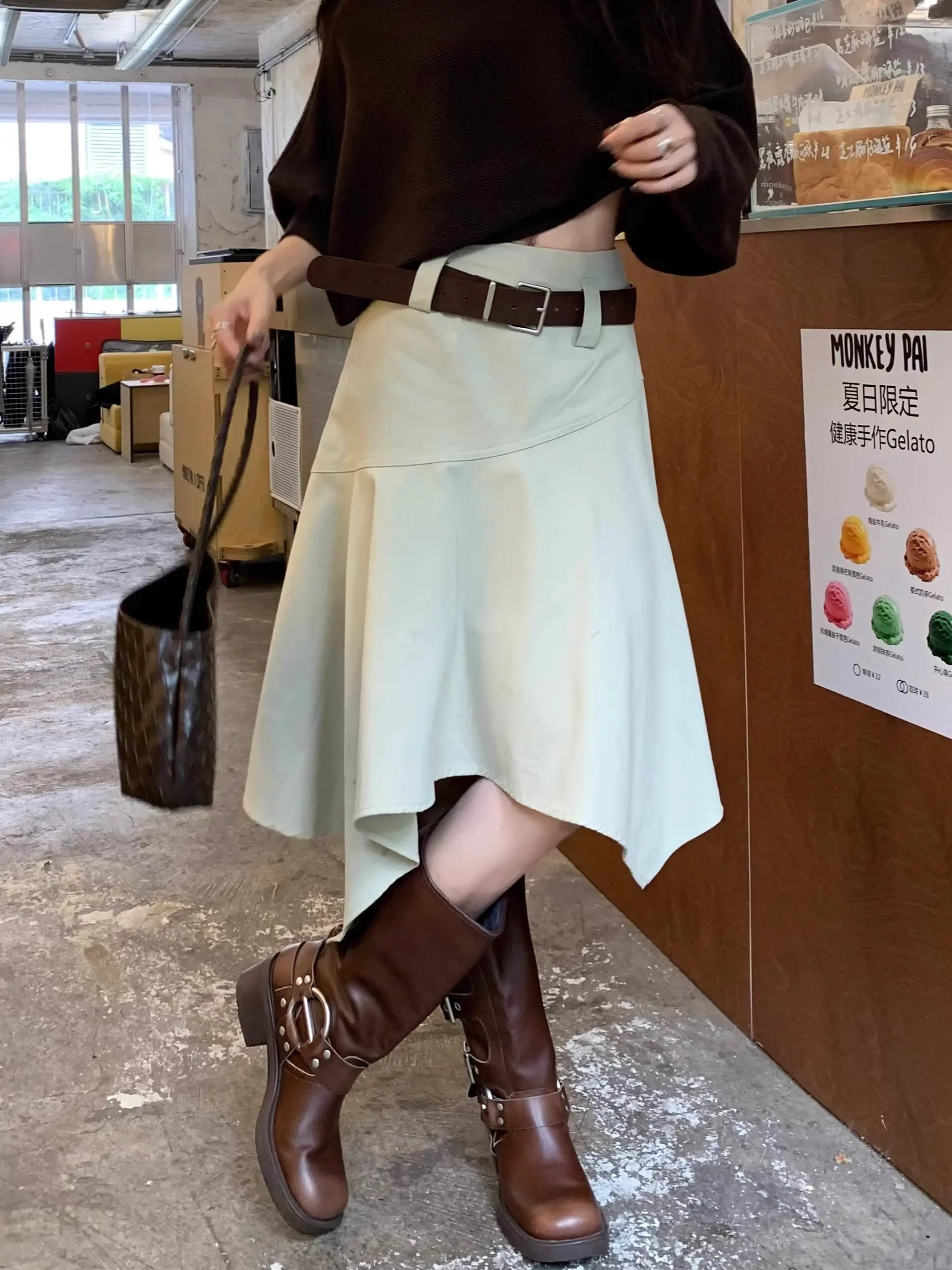 Vintage Dark Gothic High Split Mid-Calf Skirts Women Elegant Fashion Party Club High Waist Femme Bottom Streetwear Goth Skirt