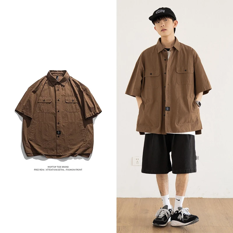 

Спецодежда в стиле ретро irt Loose Five-Quarter Sve f Sve Multi-ket Personali BF Jaet Youth Faion Полиэфирное волокно