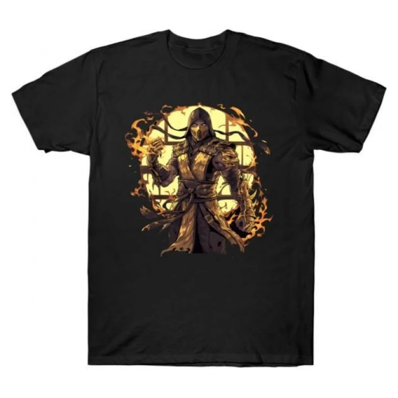 Scorpion 90s Retro Video game Mortal Kombat Gift tee for gamer 100% cotton Men's Short Sleeve Graphic T-Shirt All size tops