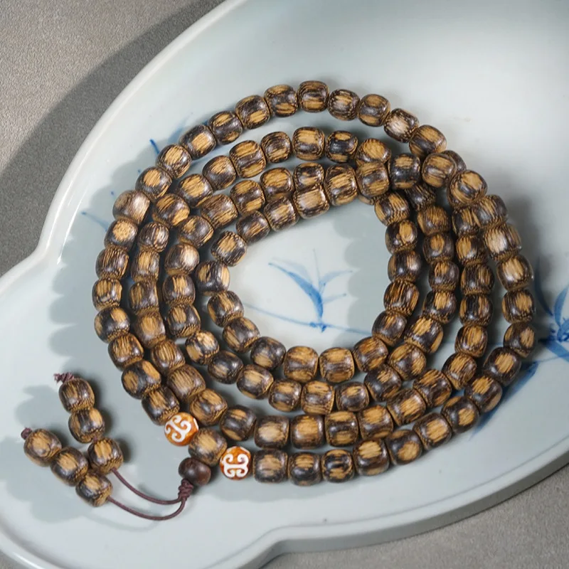 Indonesian High Polished Agarwood Sugar Cube Beads 108 Handheld Necklaces Multi Layer Unisex Buddhist Rosary