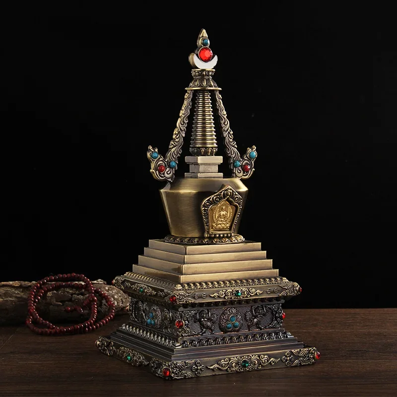 12/17/21cm Bodhi Tower Tibetan Dagoba Bodhi Pagoda Gold-plated Buddhist Stupa Pearl Pagoda Ornaments Buddha Worship Crafts