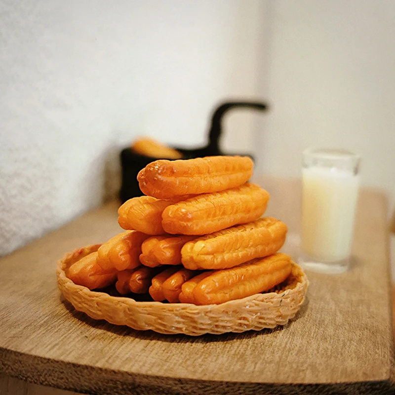 نموذج مصغر لحليب الصويا وأصابع العجين المقلية للإفطار، طعام محاكاة لبيت الدمى، إكسسوارات ألعاب للأطفال