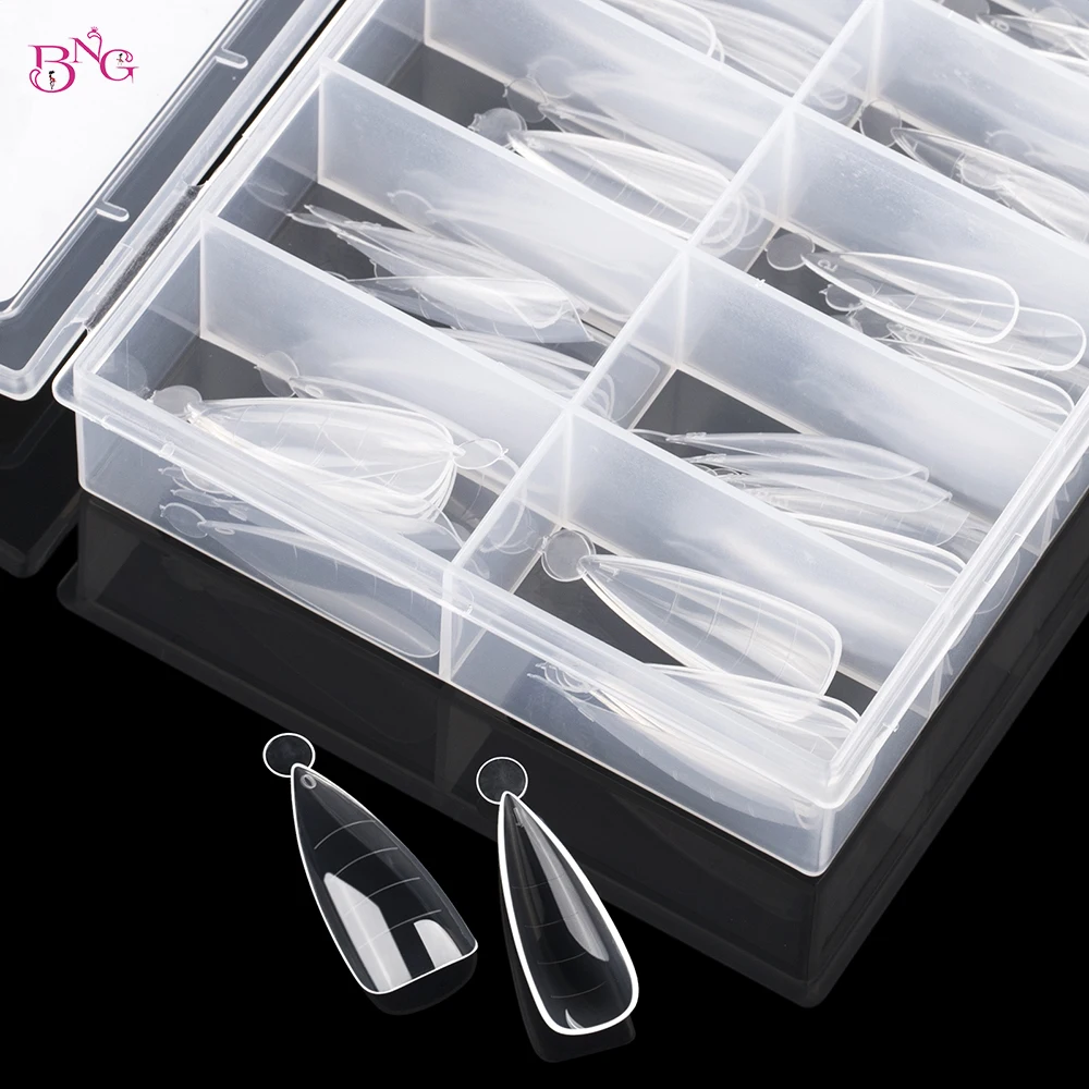 BNG 120Pcs Poly Extension Gel Molds Dual Nail Forms with 12 Sizes Stiletto Nail Molds Full Cover Builder for Nails Acrylic Forms