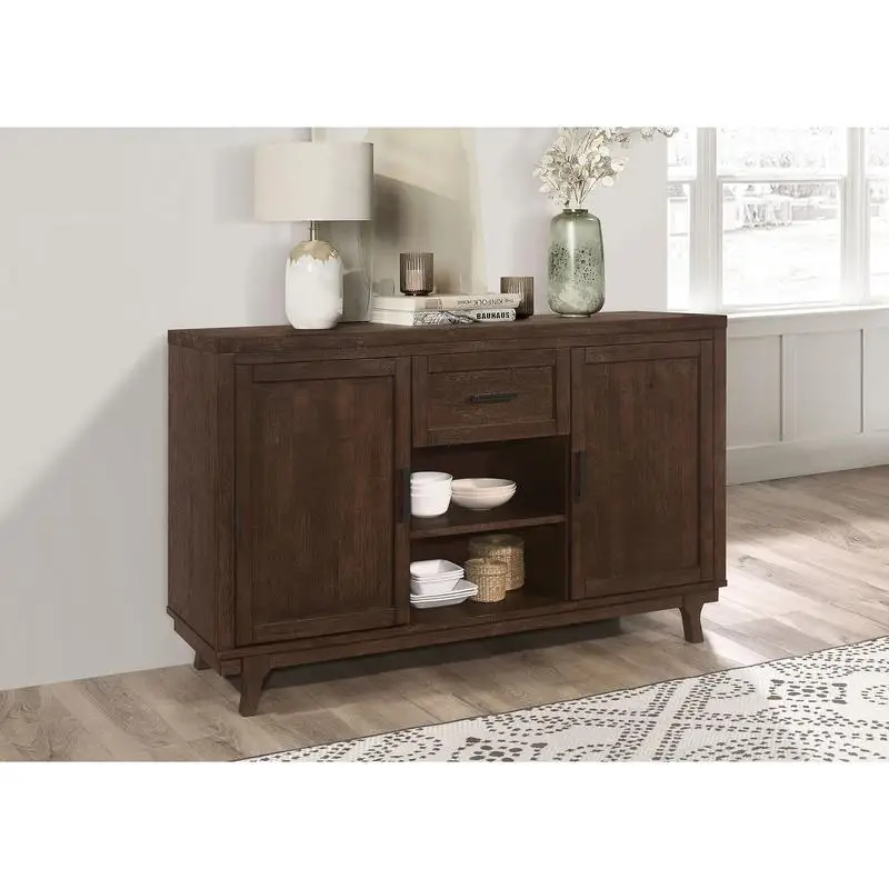 2-Door Oak Server with Drawer - Rustic Wooden Storage with Shelf for Living Room or Dining Room