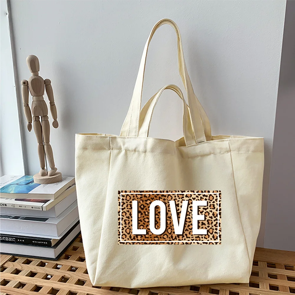 Women Canvas Shopping Bag Leopard Series Printed Female Trend Canvas Shoulder Bag Eco Handbag Tote Reusable Grocery Shopper Bags