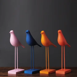 Resin Bird Figurines Crafts Decoration Artificially Colored Nordic Bird Ornaments Home Furnishing Decor Office Desktop Sculpture
