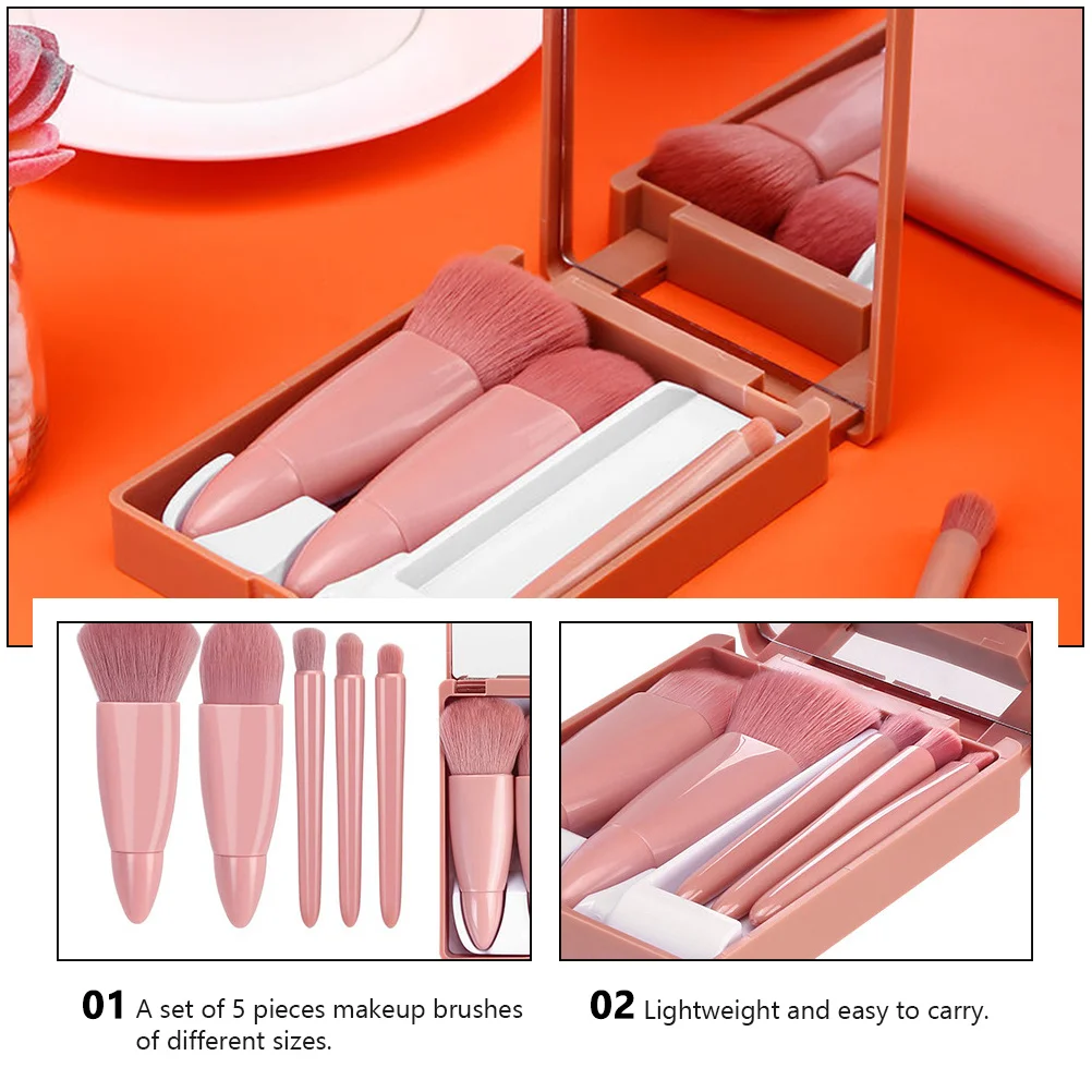 5Pcs Makeup Brush Set Compact Lightweight Tools for Face Concealer Eyeshadow Foundation Powder Blusher