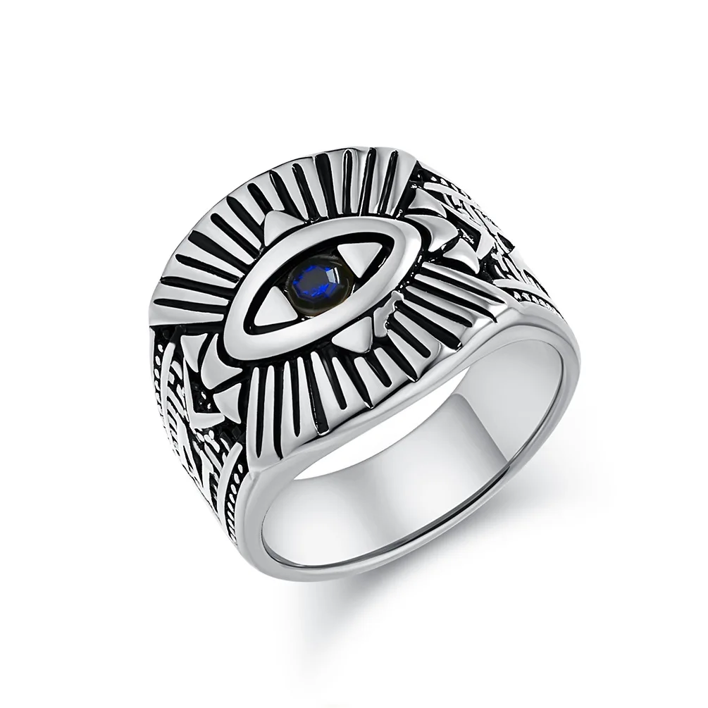 Vintage Eye of God Titanium Steel Rings Horus Personnalité Homme Egypte Pharaon Eyes Acier Inoxydable Hand Ornement