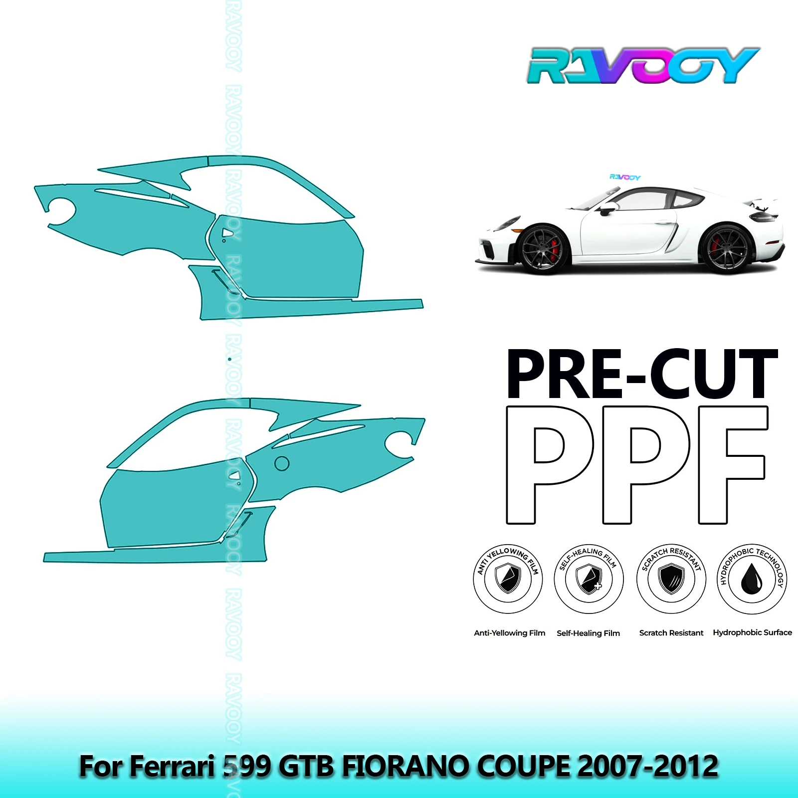 

For Ferrari 599 GTB FIORANO COUPE 2007-2012 8.5mil Clear Matte Pre-Cut PPF Door & A/B Pillar Kit TPU Paint Protection Film Set
