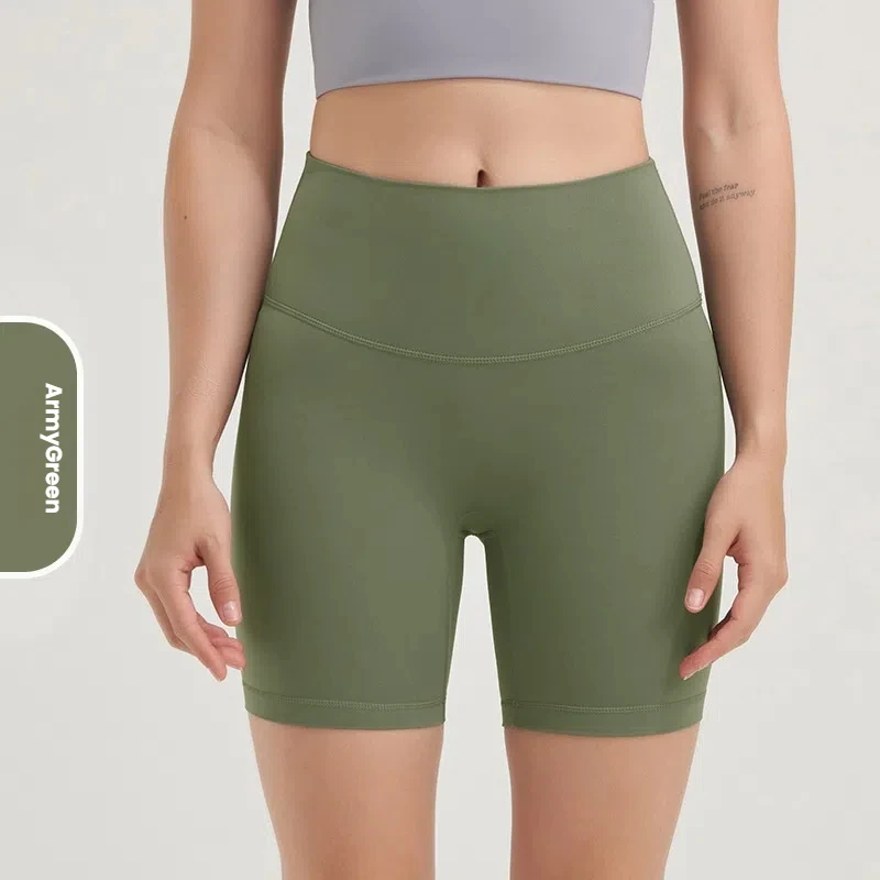 Seamless High-Waist Yoga Shorts for Women, Double-Sided Brushed Butt-Lifting Fitness Shorts, Quick-Dry Three-quarters Workout Sh