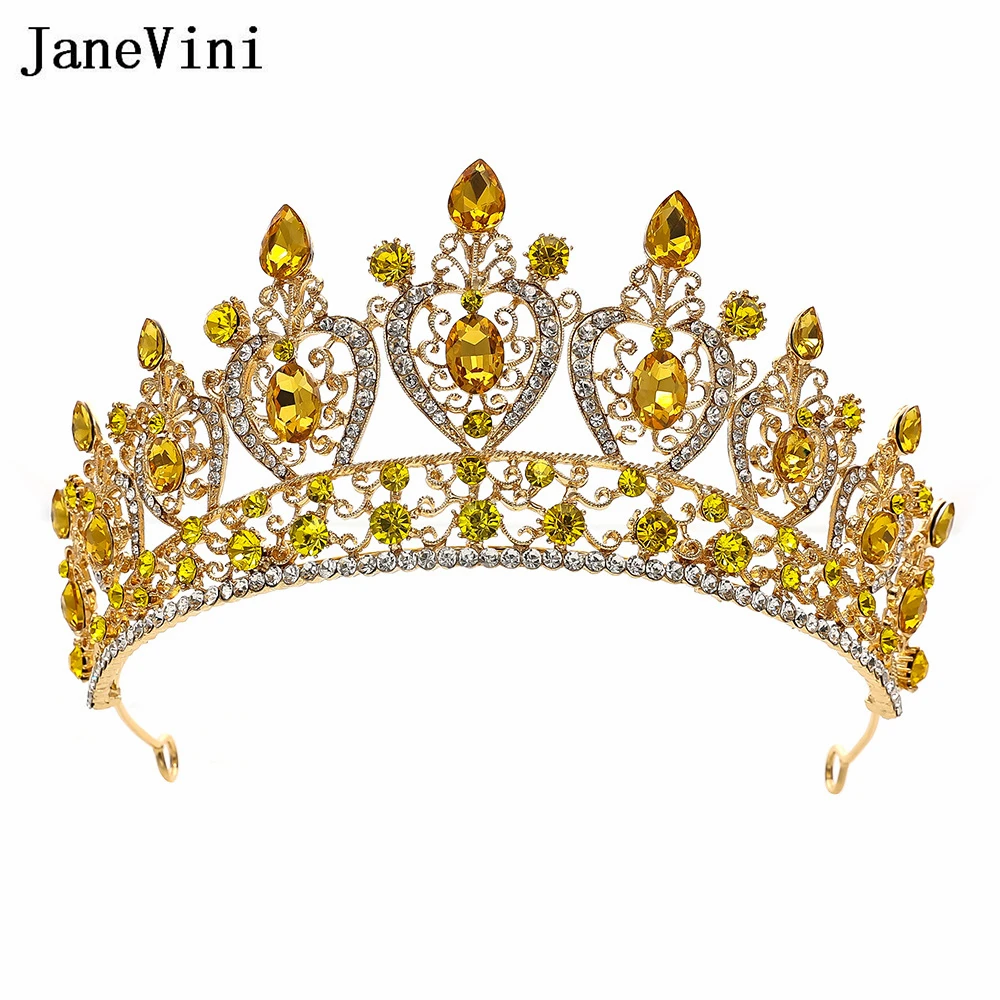 

JaneVini Luxury Gold Rhinestone Crystal Bridal Tiaras Crowns Baroque Crystal Pageant Prom Bride Headbands Wedding Party Crown