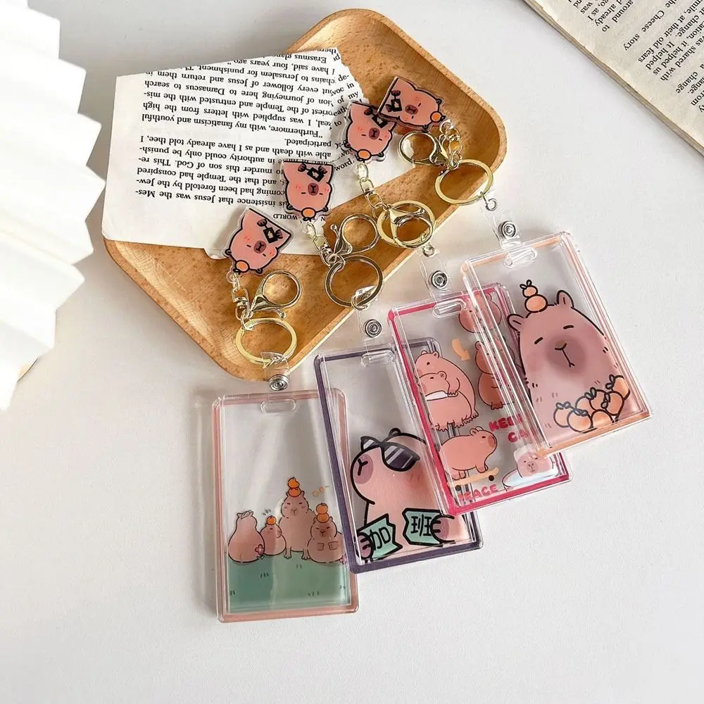 Capybara Cartoon Keychain Pendant, Transparent Card Holder, Sleeve Key, JOPVC, Bus Card, Kawaii, ID Card Cover, Student