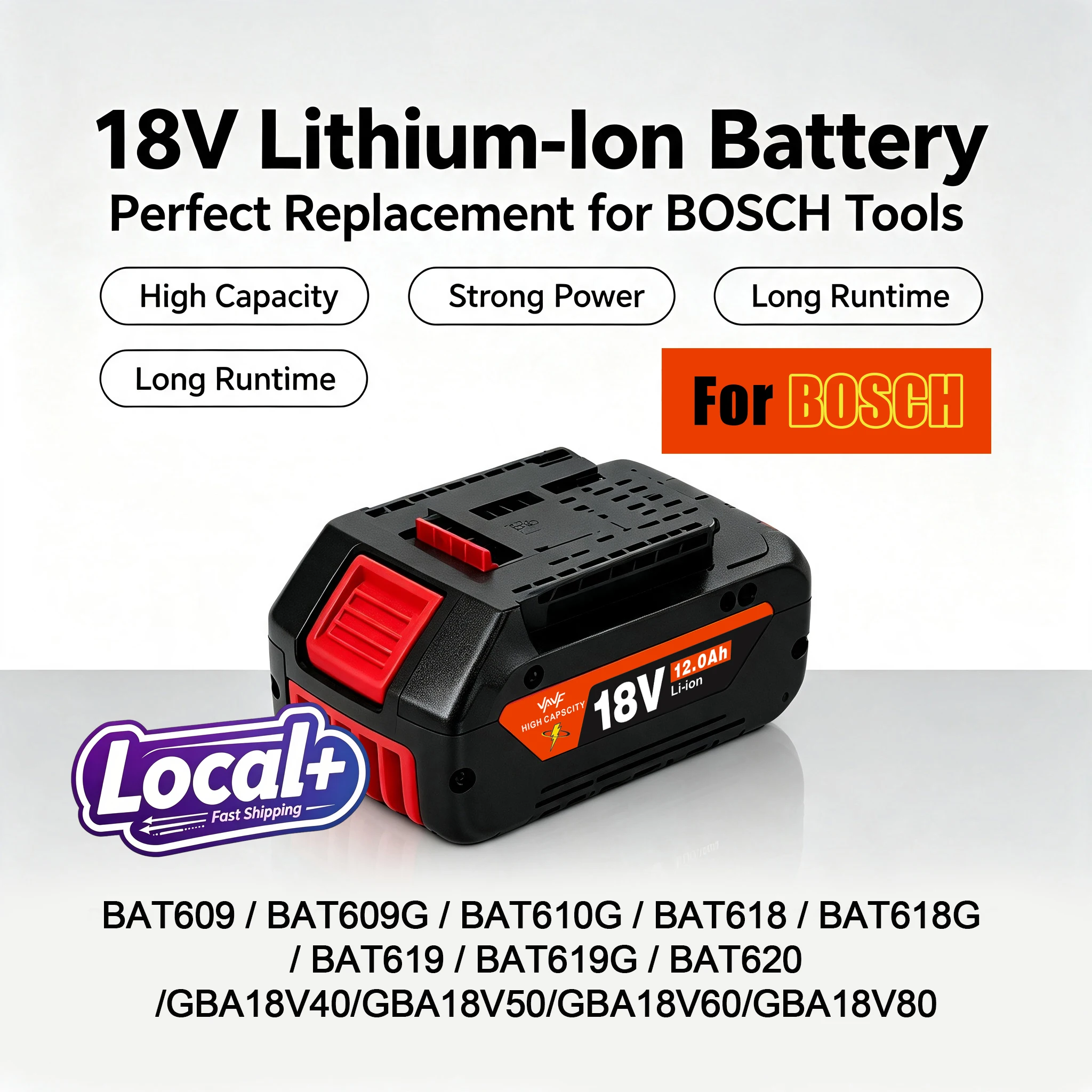 EU-Lokal+ Lagerbestand 18V 12000mAh Wiederaufladbarer Li-Ionen-Akku Kompatibel mit Bosch BAT609 BAT622, LED-Batteriestandsanzeige