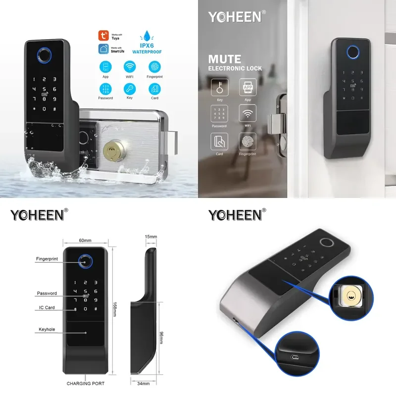 2026 Waterproof APP WiFi Lock Double Sided Electronic Fingerprint Smart Door Lock Memory Card Rim Gate Steel Door