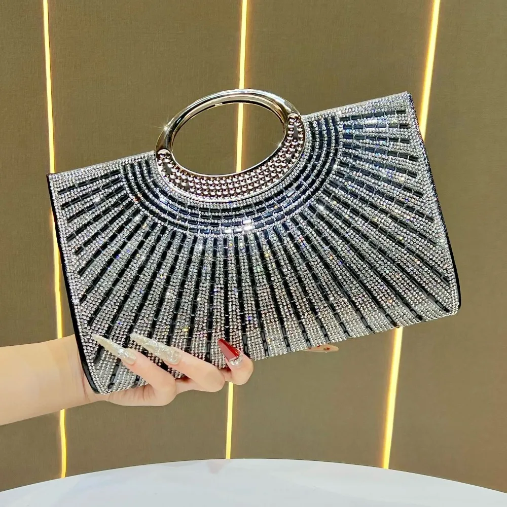

French Rhinestone Evening Banquet Bag Sparkling Glitter Box Handbag Large Capacity Phone Pouch Ladies Clutch Bag Party