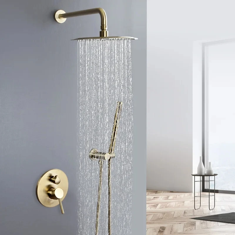 Black Shower Set 10 Inch Rainfall Shower Faucet Wall Mount Bathroom Faucet Concealed Shower System Cold Hot Mixer Bathtub Tap