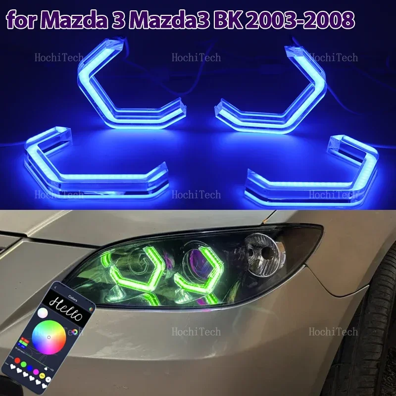 M4 Style RGB Ring Angel Eyes Phone APP control remote LED Tuning Headlight Rings for Mazda 3 Mazda3 BK sedan hatchback 2003-2008