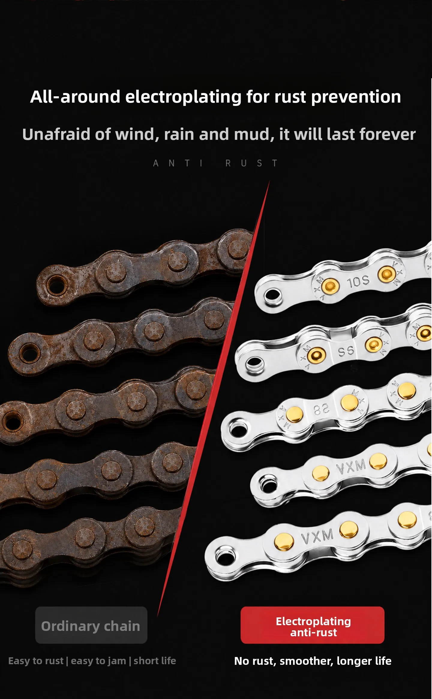Fahrradkette, Einzel-Super-8/9/10-Gang, für Mountainbike und Rennrad, wird zum „Dead Fly Magic Buckle“-Adapter, universell, galvanisiert. – Detail 7
