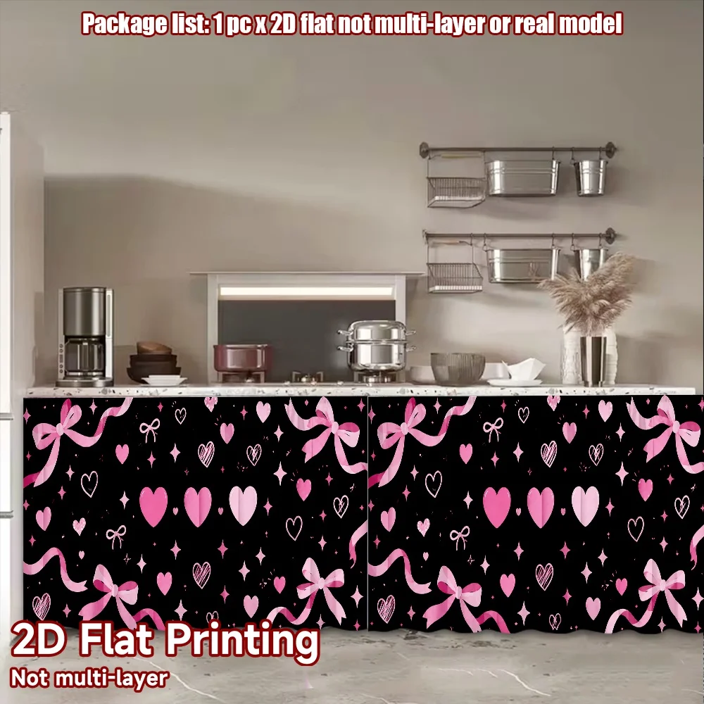 2D flat 1pc European style cabinet curtains Valentine Pink Hearts Bows Digital printing The rod-mount design makes installation