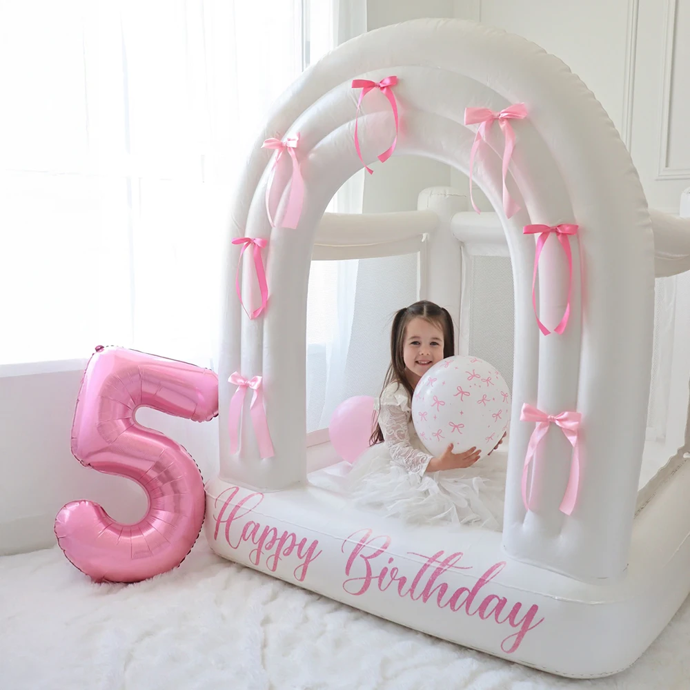 Aufblasbares Springhaus für Kinder, Regenbogen-Hüpfhaus, Geburtstagsgeschenk, Mini-aufblasbares Schloss für Kinder, PVC, integrierte Luftpumpe