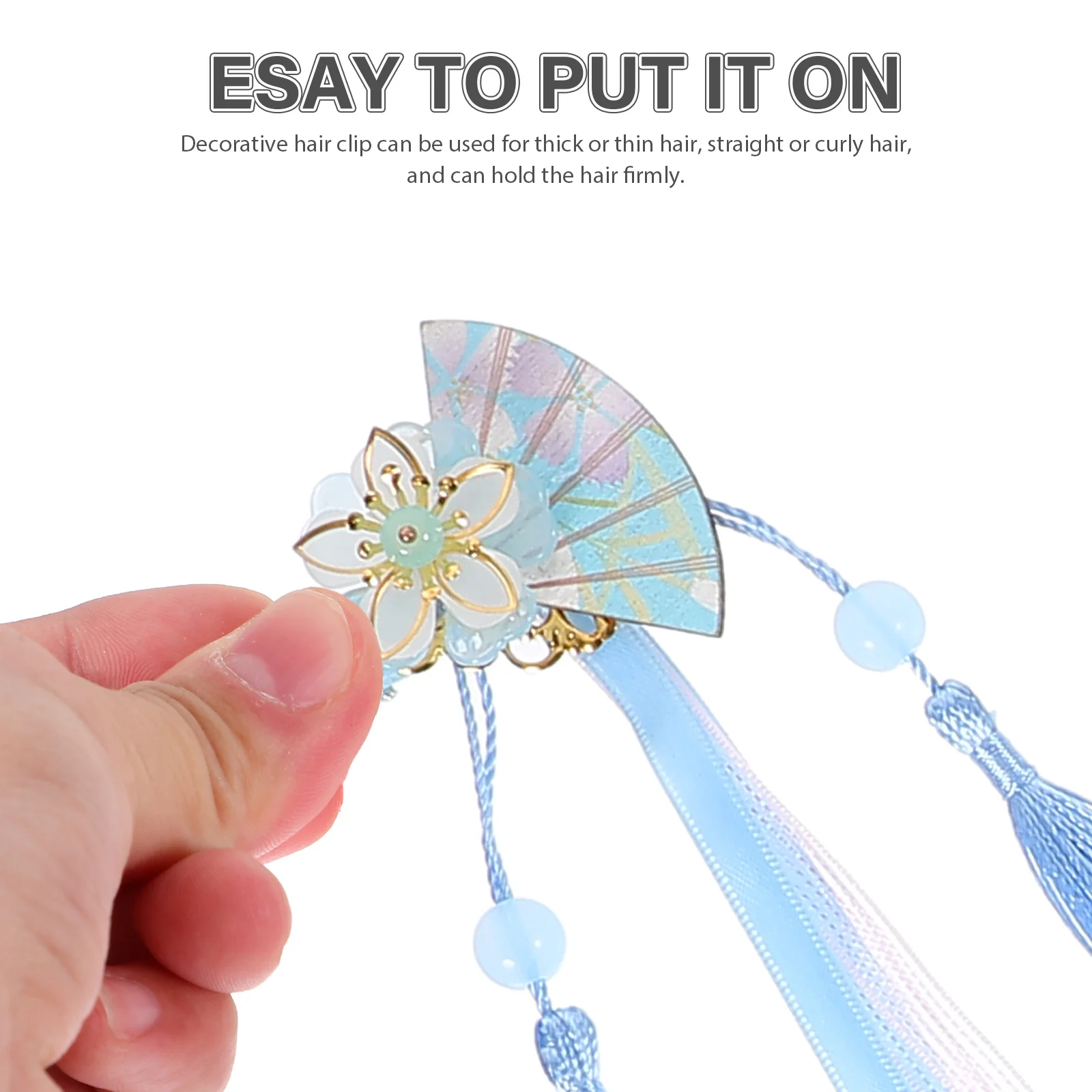 

2 Pcs and Fan Hair Clips Flower Tassel Hairpin Ribbon Accessories for Girls Kawaii