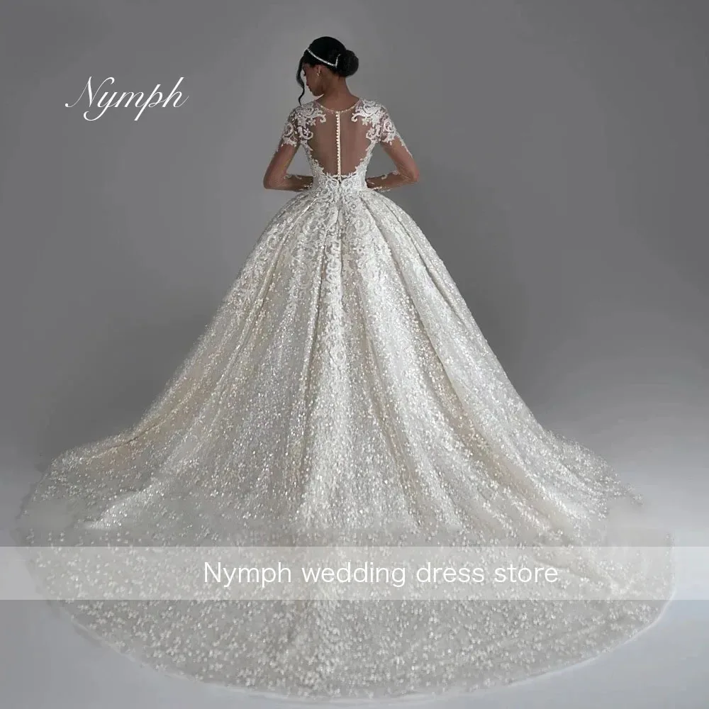 Ball Gown Wedding Dress Luxury Beading Appliques Lace Princess Bridal Gown Classic O-Neck Long SleeveCustomized Robe de mariée