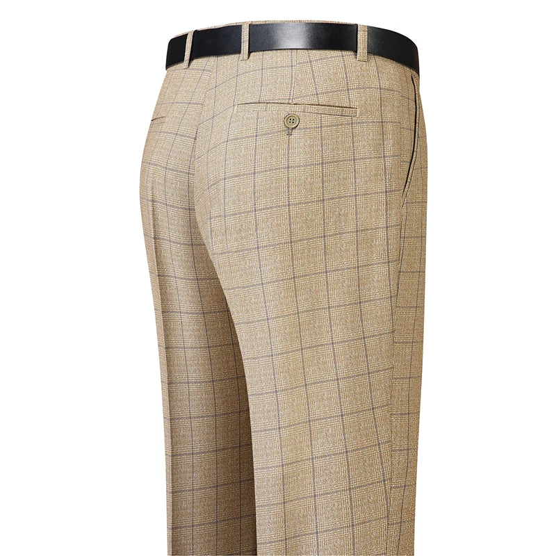 

Men's Woolen Fleece Business Casual Pants Autumn Winter Thick Loose Dad Style Checkered Straight Leg Trousers for Middle-Aged