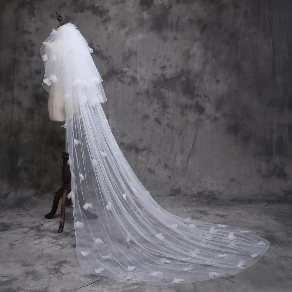 White Long Wedding Veils Three Layers Cathedral Veil Velos De Novia Bridal Gwns Marrige Accessories
