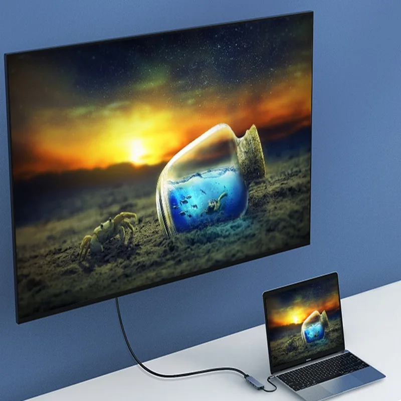 PD 100 واط شاحن 8 In1 نوع C USB C Hub الهاتف اللوحي المحمول إلى HDMI RJ45 USB 2.0/3.0 SD TF قارئ بطاقات محور كابل محول #5