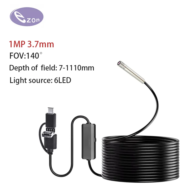 1MP 3.7mm FOV 140° Wide Angle usb endoscope for Mechanical maintenance inspection 1.5m Type-C Soft Cord 6LED Car endoscope
