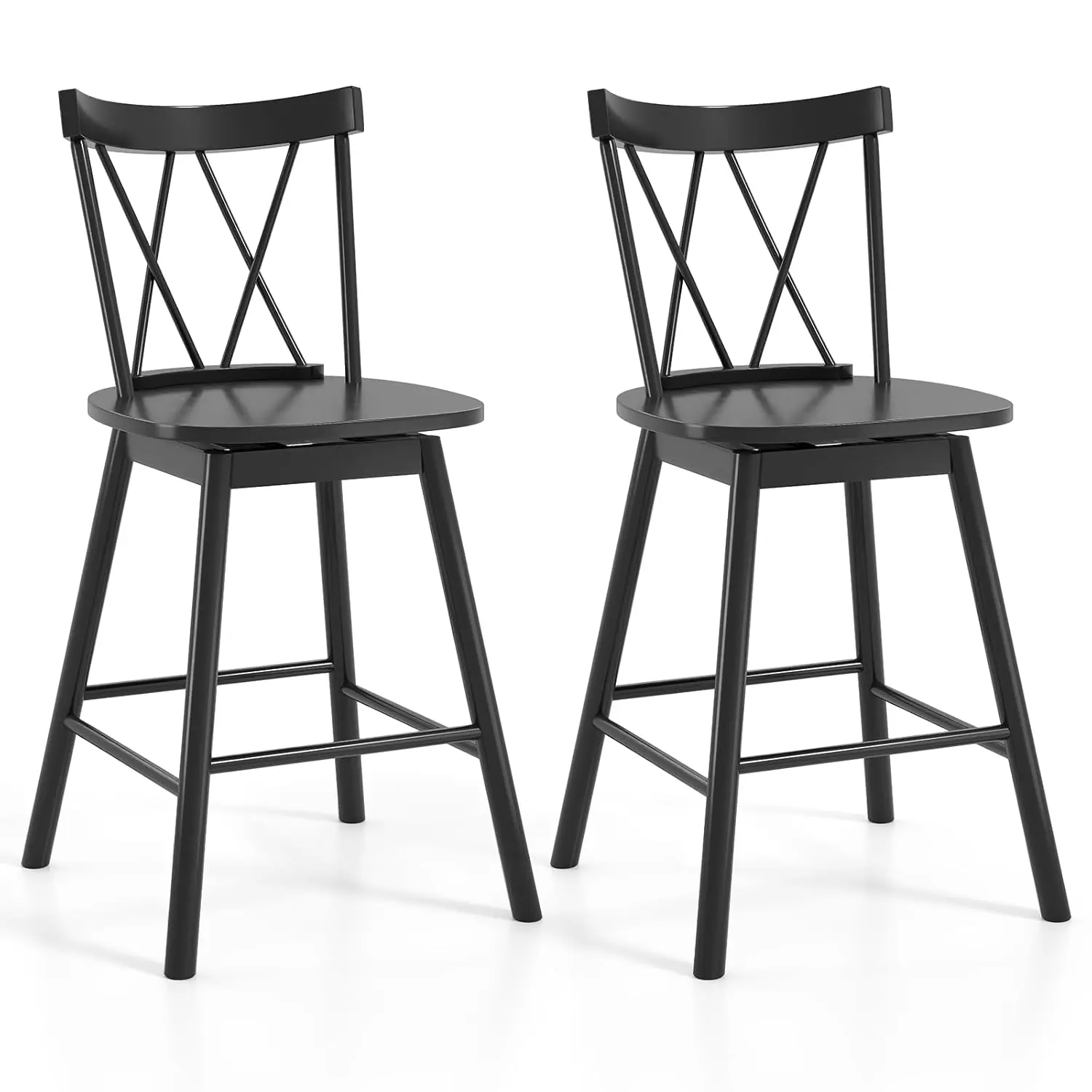 

Windsor Bar Stools Set of 2, 24" Swivel Counter Height Bar Chairs with Cross Back, Footrests & Spacious Seat,, Customized