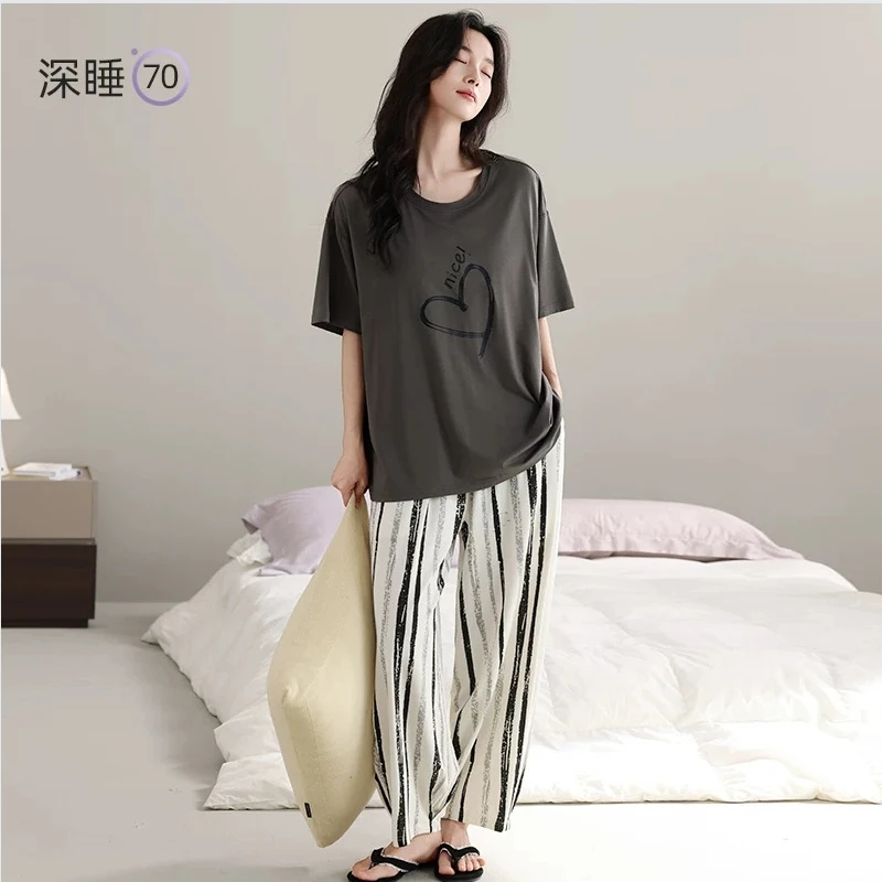 Women's sleepwear 2026 new style with chest cushion summer Lyocell Tencel cotton short sleeved pants Korean version fashionable