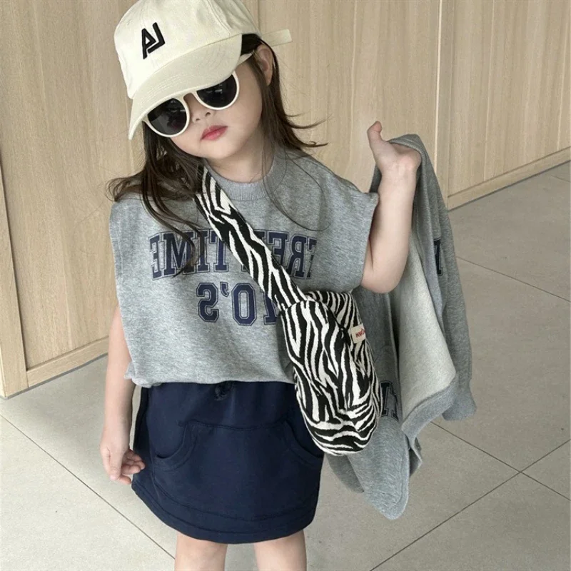 kids clothes big girl clothes toddler girl clothes skirt sets kids boutique clothes Three-piece set Vest short sleeve