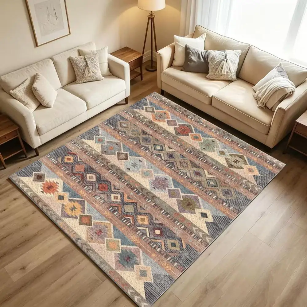 Southwest Tribal Geometric Area Rug Non-Slip Floor Carpet for Living Room Bedroom Home Decor