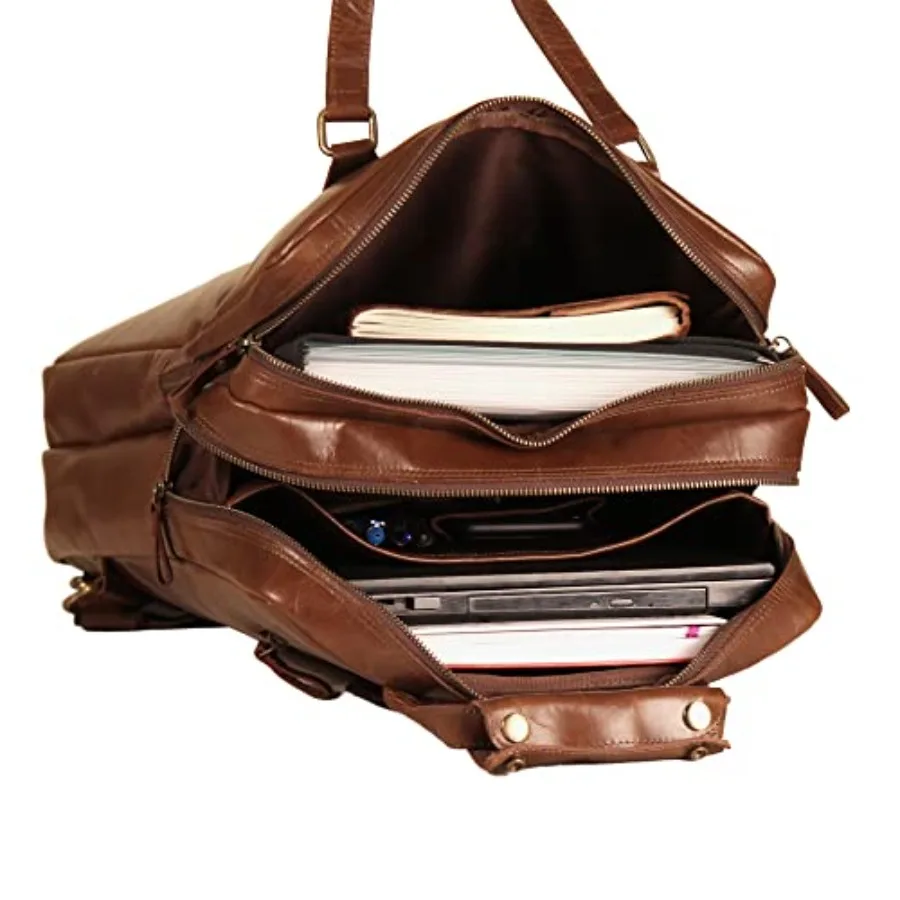 حقيبة ظهر جلدية للرجال والنساء مقاس 18 بوصة - حقيبة ظهر للكمبيوتر المحمول من الجلد المحبب بالكامل - حقيبة ظهر للتخييم والسفر - Ca #6